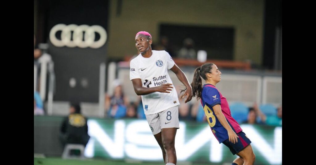 Oshoala Scores in 7 Goal Thriller as Bay FC Falls to Barcelona