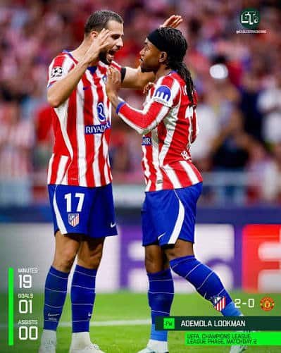 Lookman Scores and Hails Atletico Win Over Man United